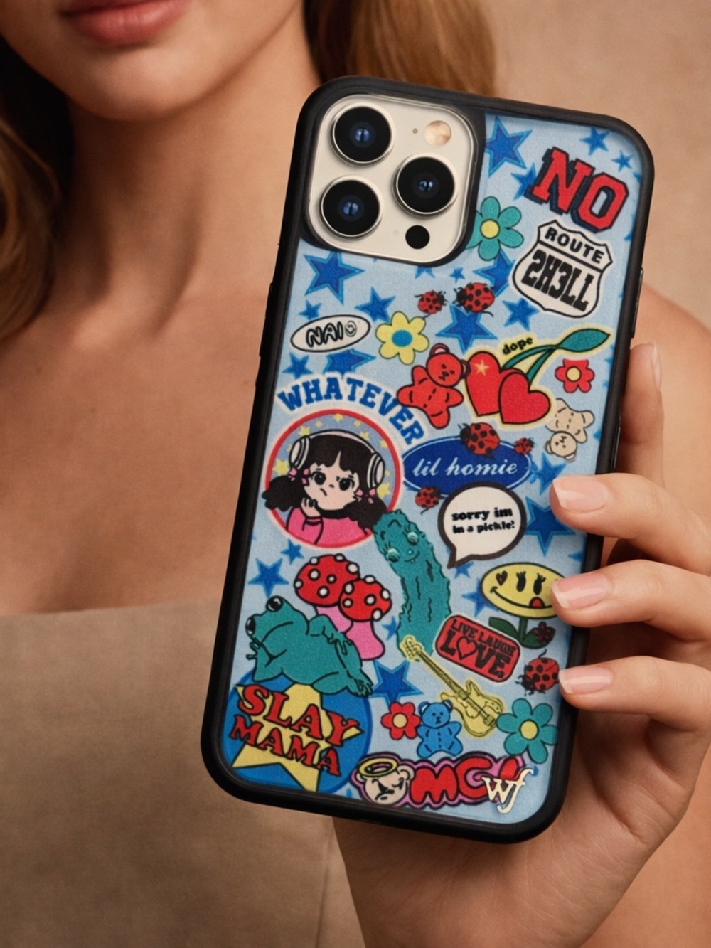 Cute Cartoon Sticker iPhone Case - Blue